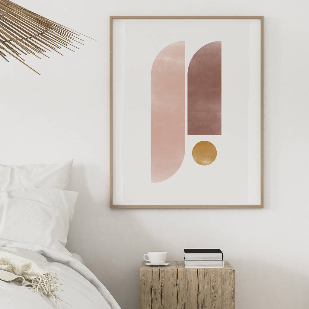 pink and gold 'nine' abstract geometric art print by jo hill art prints