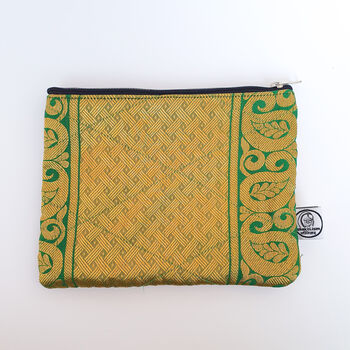 Sari Zipper Pouch, Wallet, Coin Purse, Gold And Green, 5 of 12