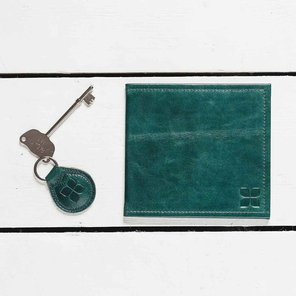 Real leather Blue badge holder Keyring in Lake Green & RADAR Disabled Toilet Key 