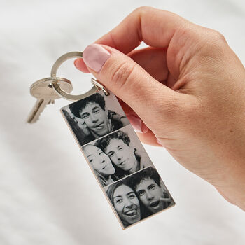 Wood And Acrylic Photobooth Keyring With Personalised Message, 3 of 6
