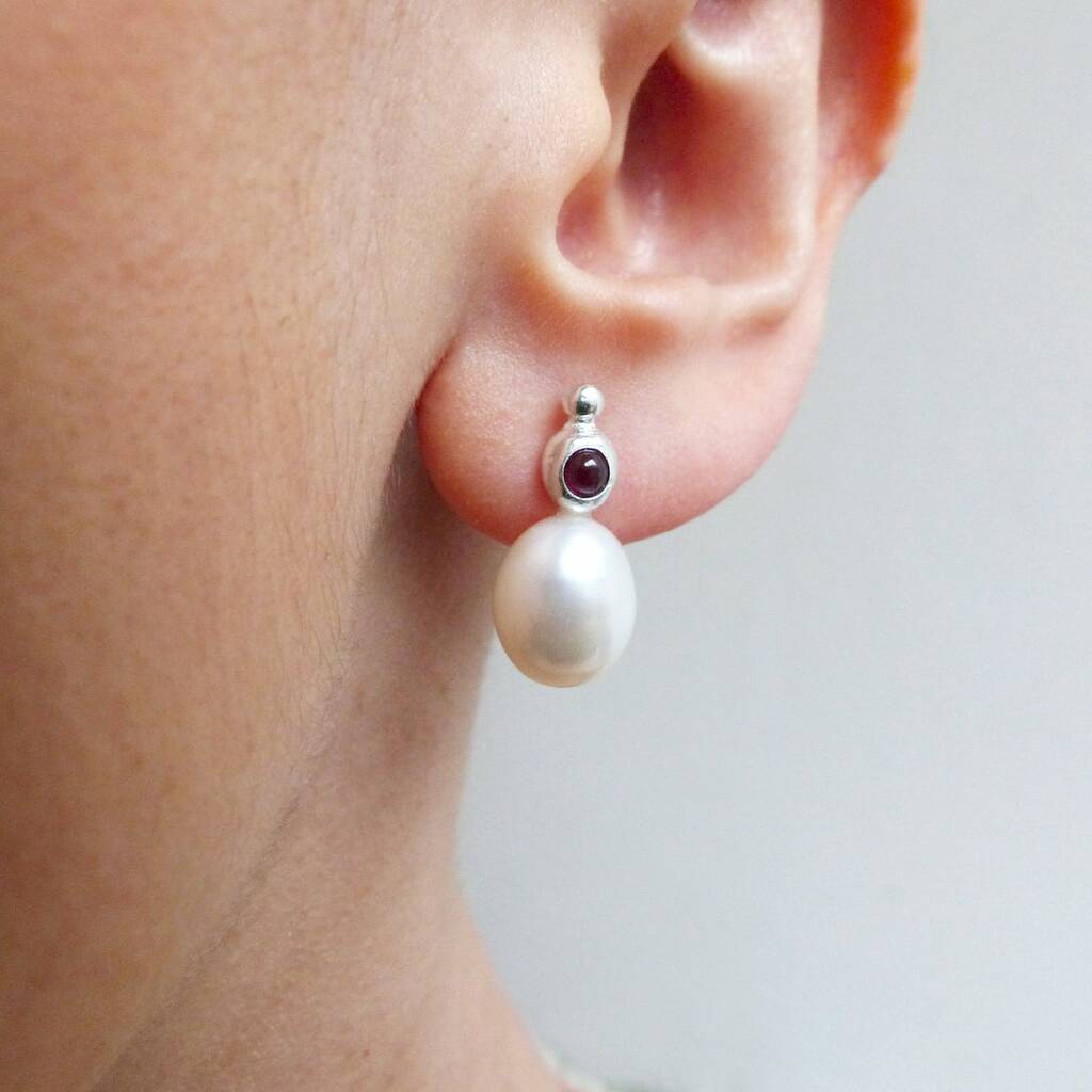 Pearl And Garnet Cabochon Earrings, 1 of 7