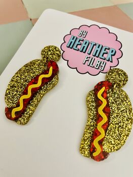 Hot Dog Glitter Resin Earrings, 2 of 5