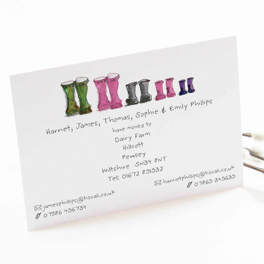 personalised welly boot family change of address card by this is nessie