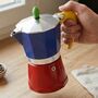 Italian Moka Pot Espresso Maker In Blue And Red, thumbnail 4 of 5