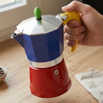 Italian Moka Pot Espresso Maker In Blue And Red, 4 of 5