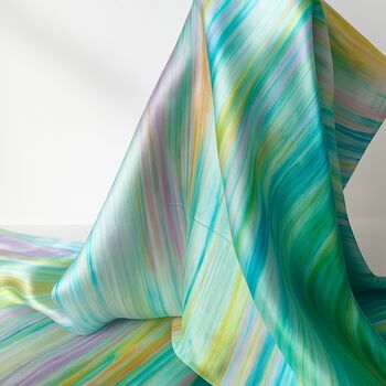 100% Mulberry Silk Scarf, Light Green And Rainbow, 8 of 9