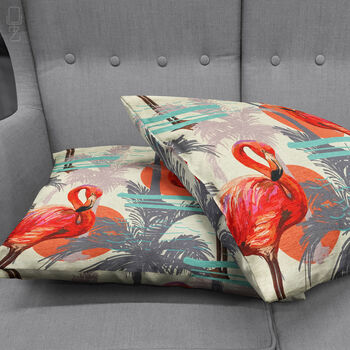 Double Sided Cushion Cover With Red Flamingo And Sun, 4 of 7