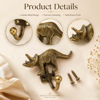 Vintage Brass Rhinoceros Wall Hooks Set Of Two, 6 of 9