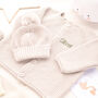 Luxury Grey Bobble Hat And Cardigan Baby Gift Set, thumbnail 1 of 12