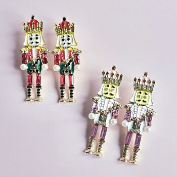 Pink Or Red Nutcracker Statement Christmas Earrings, 5 of 6