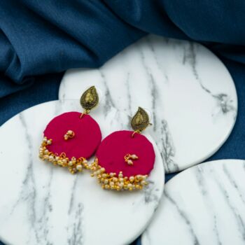 Pink Handmade Round Fabric Earrings, 5 of 5