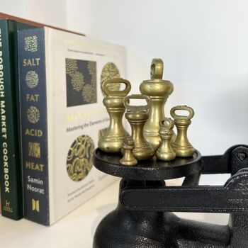 Vintage Salter Staffordshire Cast Iron Kitchen Scales With Brass Weights, 3 of 6