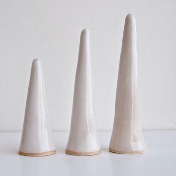 Handmade White Gloss Ceramic Ring Holder Cones, 2 of 11