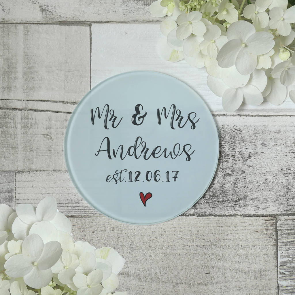 Personalised Mr And Mrs Glass Coaster By Parsy Card Co