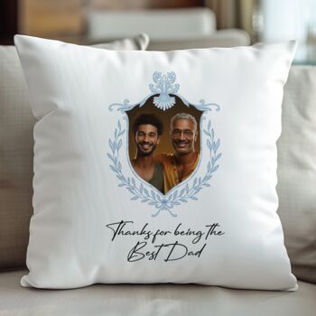 Personalised Dad And Father's Day Blue Crest Photo Cushion, 7 of 10