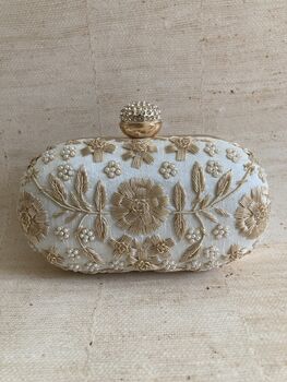 Off White Raw Silk Oval Clutch Bag, 4 of 10