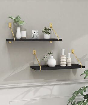 Set Of Two Black Wall Mounted Shelves With Brackets, 4 of 8