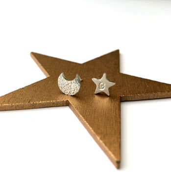 Half Moon And Initial Star Mismatched Earrings, 3 of 9