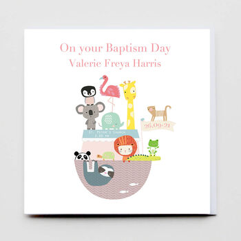 Christening And Baptism Noah's Ark Boy/Girl Card, 2 of 6