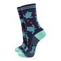 Women's Sea Turtles Bamboo Ankle Socks Navy Mint, thumbnail 1 of 4