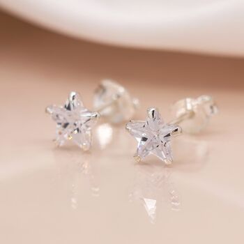 Sterling Silver Small Cubic Zirconia Star Stud Earrings, 4 of 7