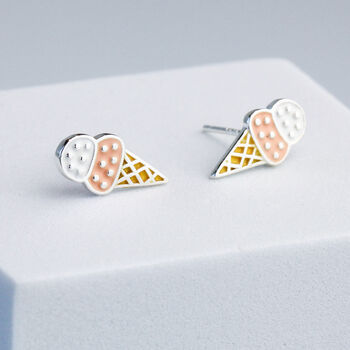 Sterling Silver Ice Cream Cone Stud Earrings, 2 of 6