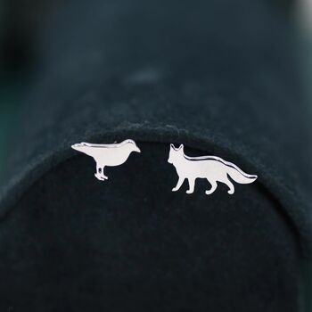 Mismatched Fox And Crow Stud Earrings In Sterling Silver, 5 of 12