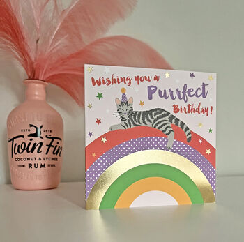 Over The Rainbow Purrfect Birthday Cat Card, 2 of 2