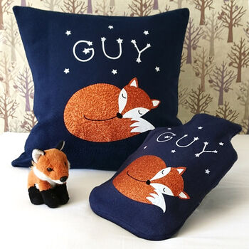 Fox Personalised Cushion And Hot Water Bottle Gift Set, 5 of 6