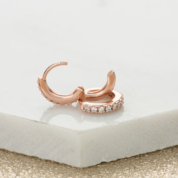 Sparkling Rose Gold Plated Single Cartilage Hoop Earring, 7mm, 4 of 5
