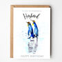 Hand Painted Penguin Couple Birthday Card For Husband, thumbnail 3 of 3