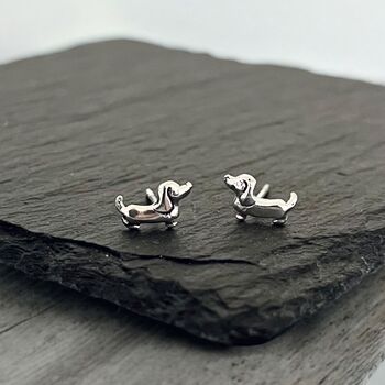Sterling Silver Dachshund Puppy Stud Earrings, 4 of 9