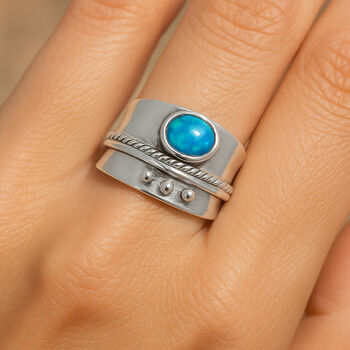 Personalised Sterling Silver Wide Blue Opal Spinner Ring, 2 of 10
