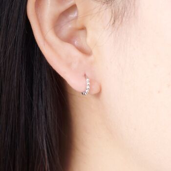 Silver Beaded Hoops, Tiny Huggie Hoops, Minimalistic Hoops, 2 of 8