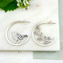 Mismatched Silver Hoop Studs With Bird And Leaves, thumbnail 2 of 5