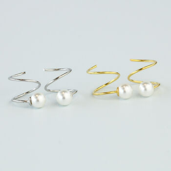 Sterling Silver Pearl Spiral Hoop Earrings, 4 of 6