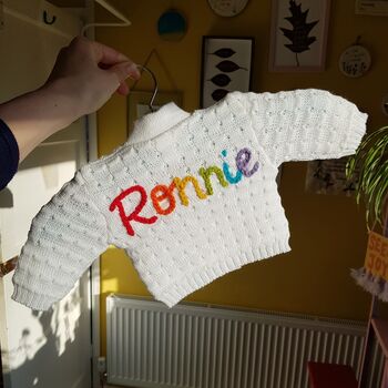 Hand Embroidered Rainbow Baby Cardigan, 4 of 9