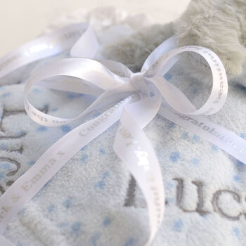 Personalised Blue Fluffy Elephant Comforter Blanket Set, 3 of 8