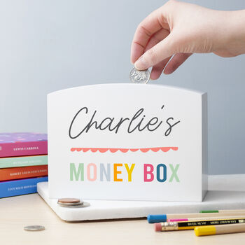 Personalised Colourful Wooden Money Box, 2 of 8