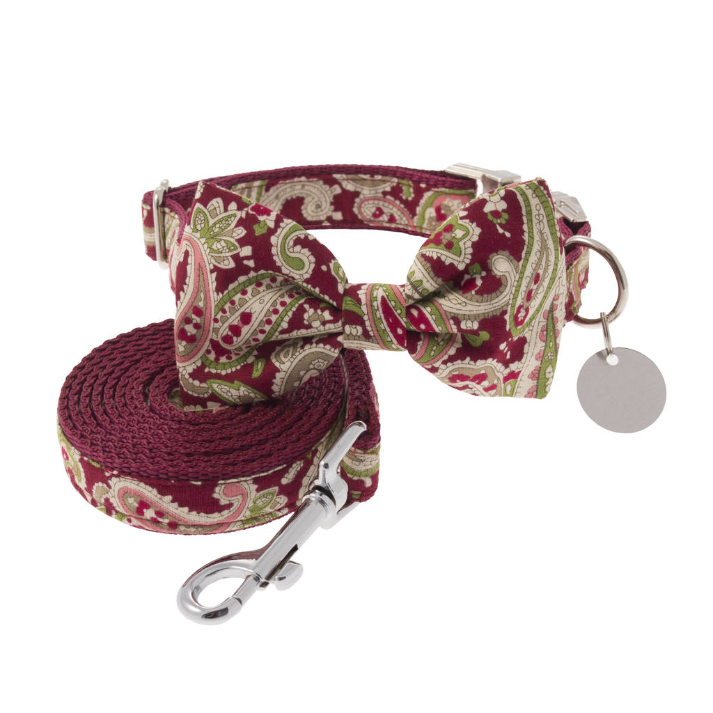 Ruby Red Paisley Bow Tie Dog Collar By MBT Studio