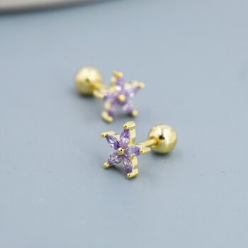 Amethyst Purple Cz Flower Barbell Earrings, 8 of 12