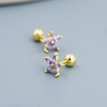 Amethyst Purple Cz Flower Barbell Earrings, 7 of 12