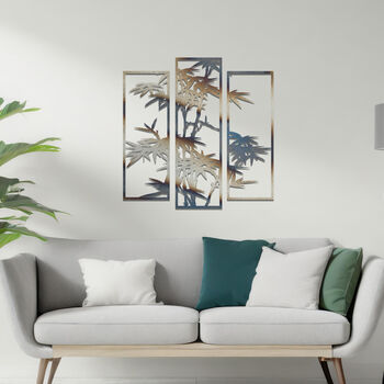 Contemporary Metal Bamboo Triptych Wall Art For Living Room Bedroom Or Hallway, 9 of 11