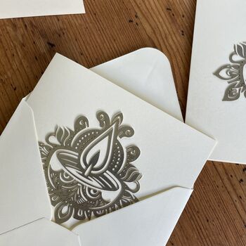 Silver Lasercut Diwali Card Set Of Five, 5 of 8