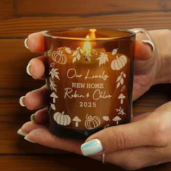 Personalised Pumpkin Pumpkins Amber Glass Candle, 2 of 5