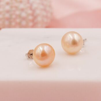 Genuine Pink Pearl Stud Earrings In Sterling Silver, 4 of 12