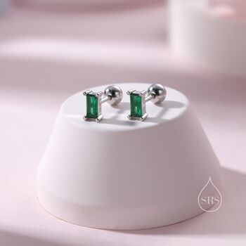 Sterling Silver Tiny Baguette Cz Screwback Earrings, 5 of 9