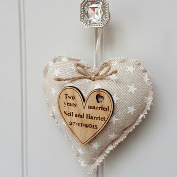 Cotton Anniversary Heart With Oak Wood Heart Message, 7 of 12