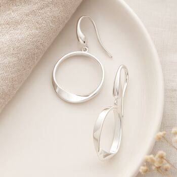 Sterling Silver Open Twisted Circle Drop Earrings – 32mm, 3 of 7