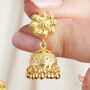 Jhumka Filigree Dangly Ball Charm Gold Plated Earrings, thumbnail 3 of 9